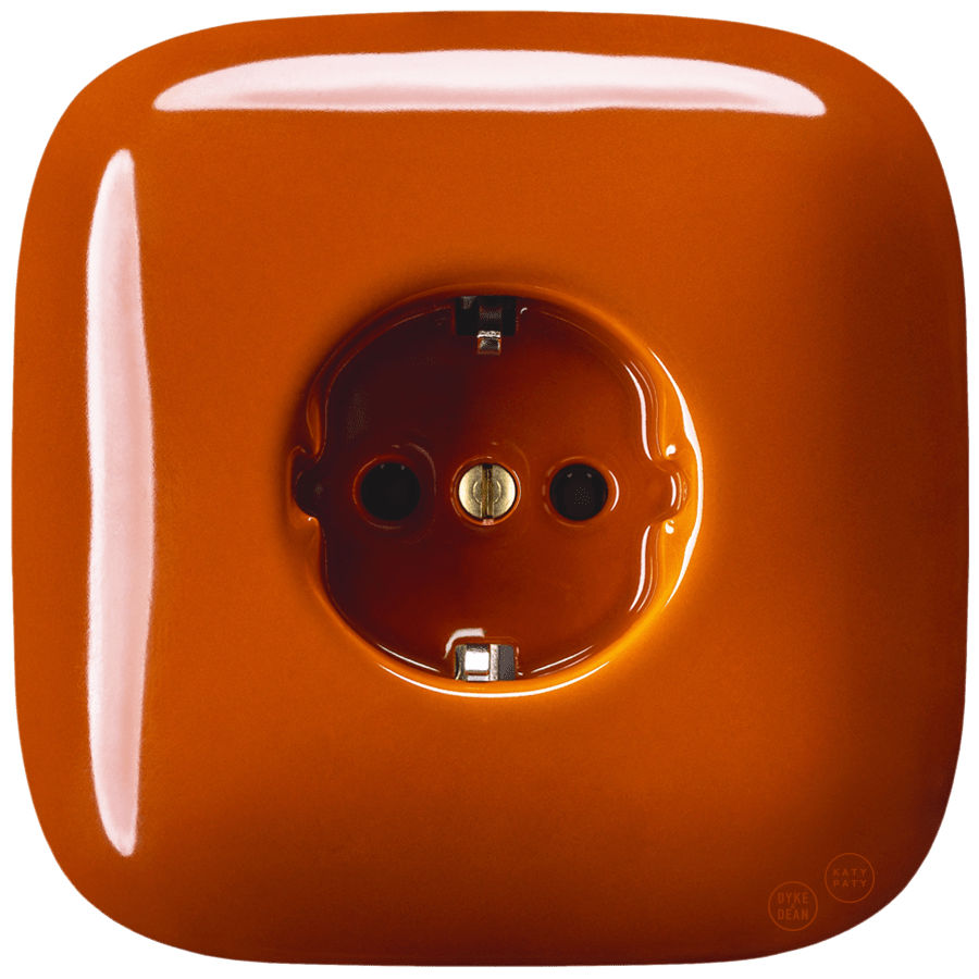 Brick Red square porcelain schuko wall socket by Katy Paty