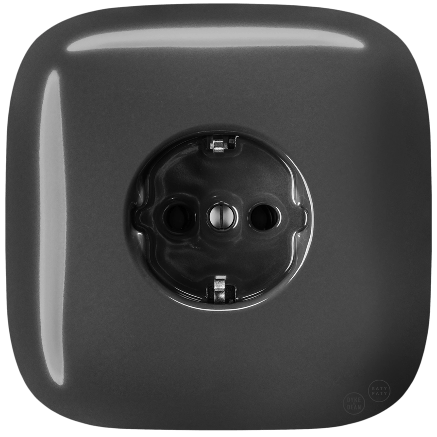 Dark Grey square porcelain schuko wall socket by Katy Paty