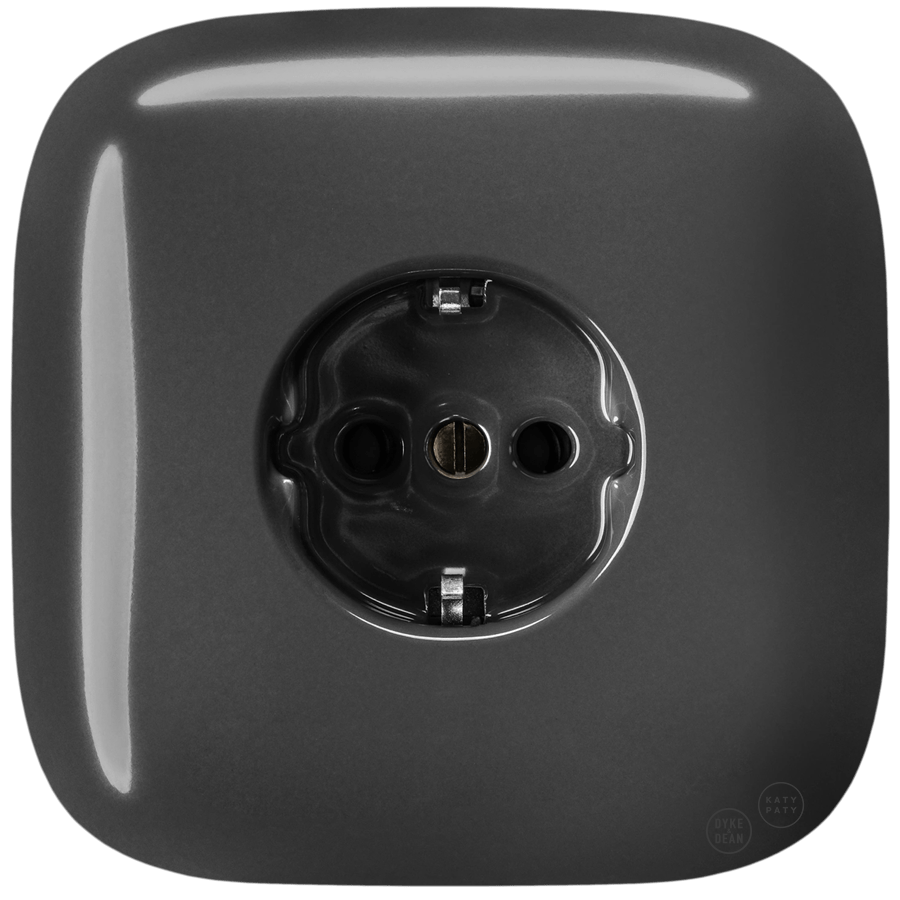 Dark Grey square porcelain schuko wall socket by Katy Paty