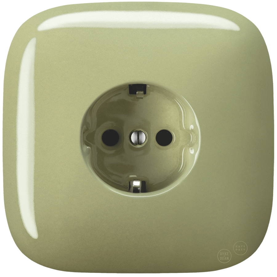 Moss Green square porcelain schuko wall socket by Katy Paty