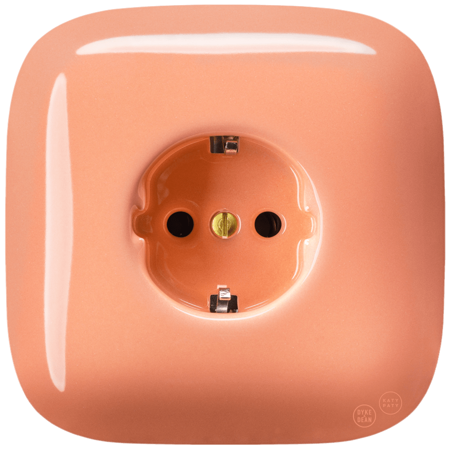 Salmon square porcelain schuko wall socket by Katy Paty