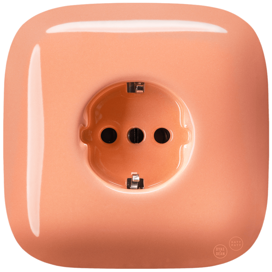 Salmon square porcelain schuko wall socket by Katy Paty