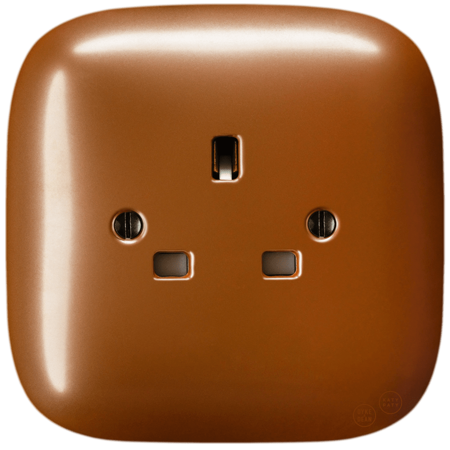 Copper square porcelain UK 3-pin wall socket by Katy Paty
