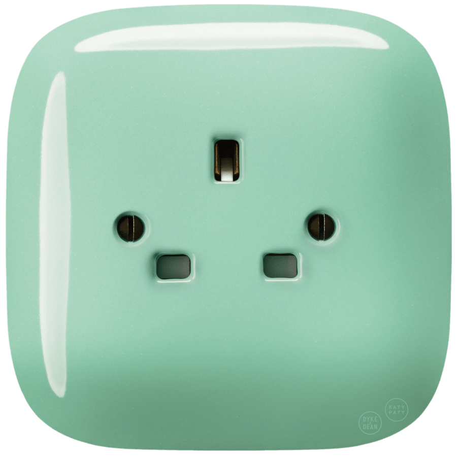 Mint square porcelain UK 3-pin wall socket by Katy Paty