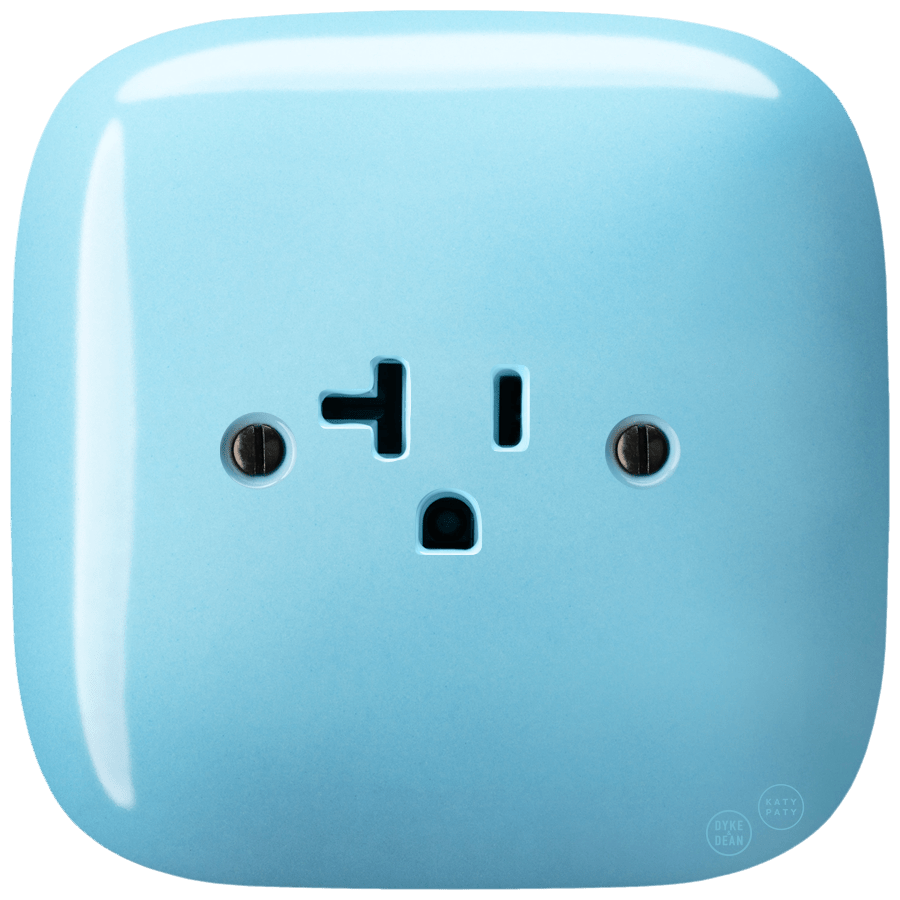 Pastel Blue square porcelain USA 20 amp wall socket by Katy Paty