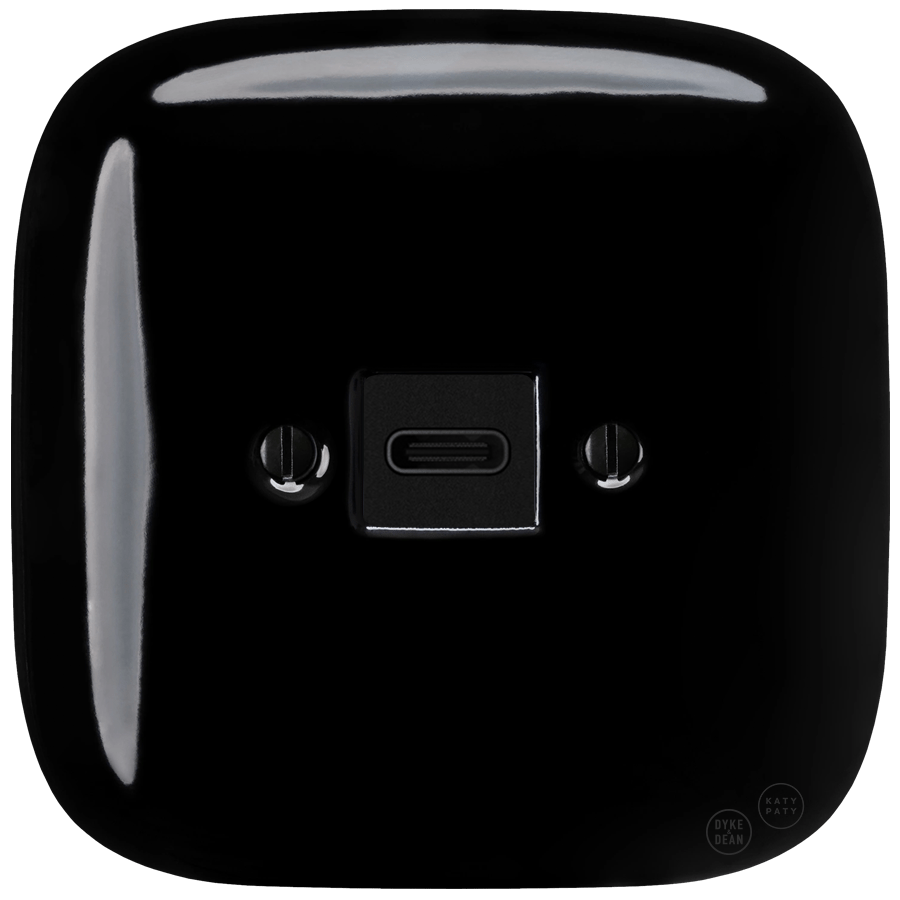 Black square porcelain USB-C charger wall socket by Katy Paty