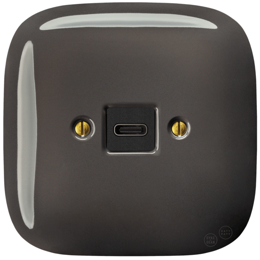 Brown square porcelain USB-C charger wall socket by Katy Paty