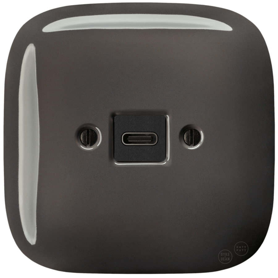 Brown square porcelain USB-C charger wall socket by Katy Paty