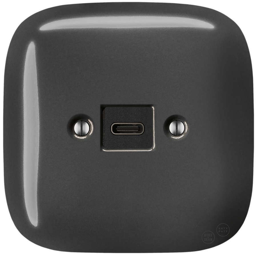 Dark Grey square porcelain USB-C charger wall socket by Katy Paty