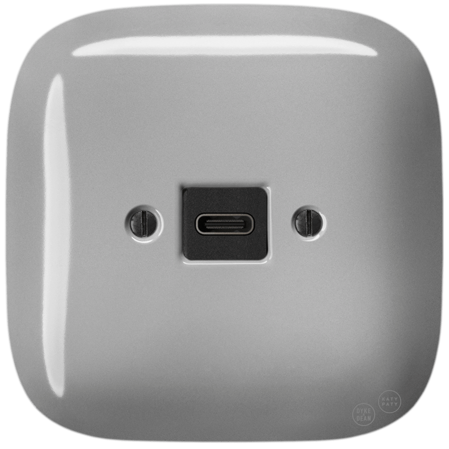 Grey square porcelain USB-C charger wall socket by Katy Paty
