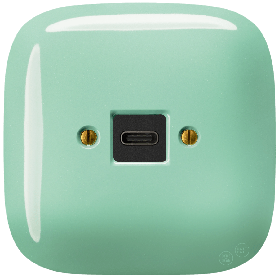 Mint square porcelain USB-C charger wall socket by Katy Paty
