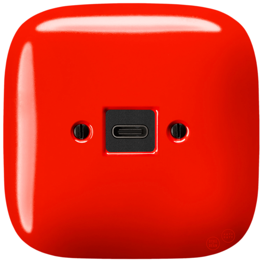 Red square porcelain USB-C charger wall socket by Katy Paty