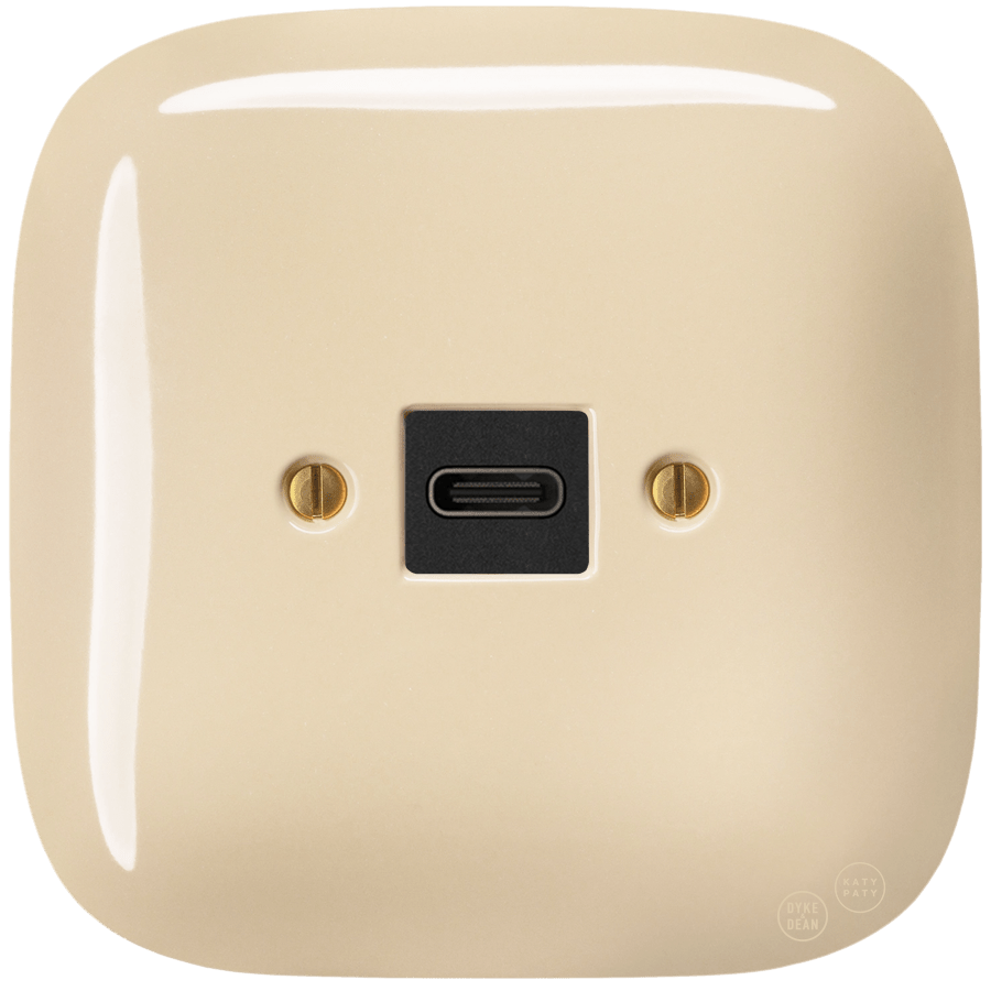 Sand square porcelain USB-C charger wall socket by Katy Paty