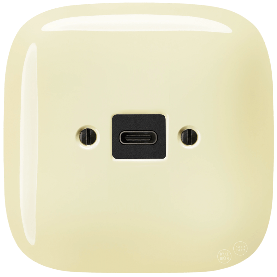Vanilla square porcelain USB-C charger wall socket by Katy Paty