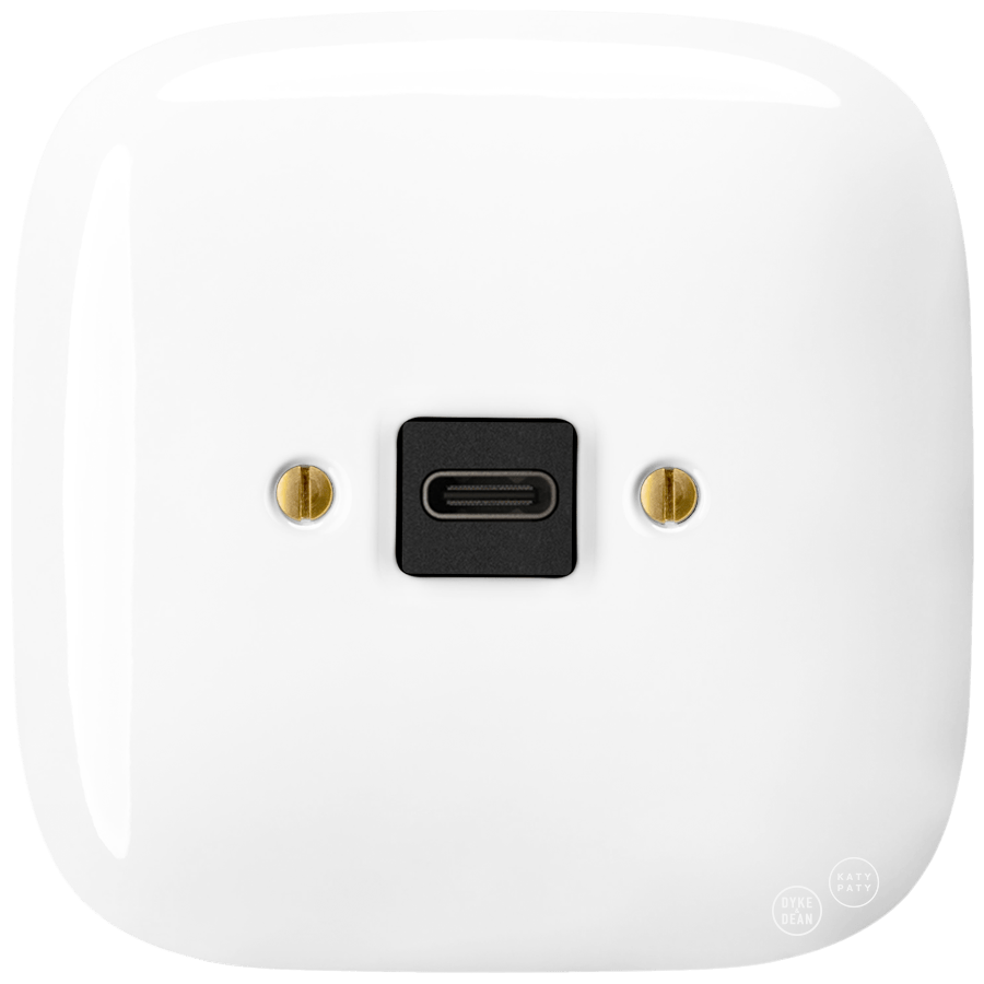 White square porcelain USB-C charger wall socket by Katy Paty