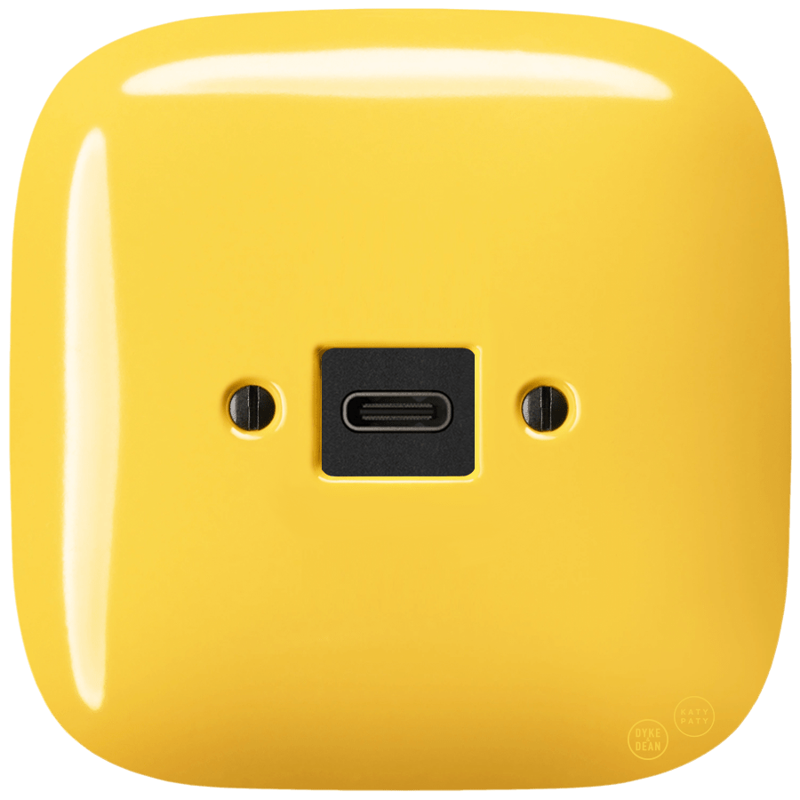 Yellow square porcelain USB-C charger wall socket by Katy Paty
