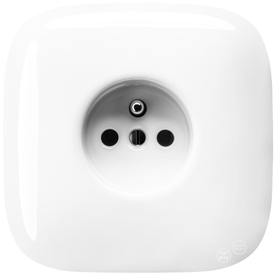 White square porcelain 2-pin Euro wall socket by Katy Paty