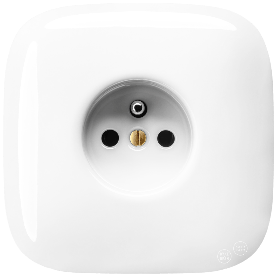 White square porcelain 2-pin Euro wall socket by Katy Paty