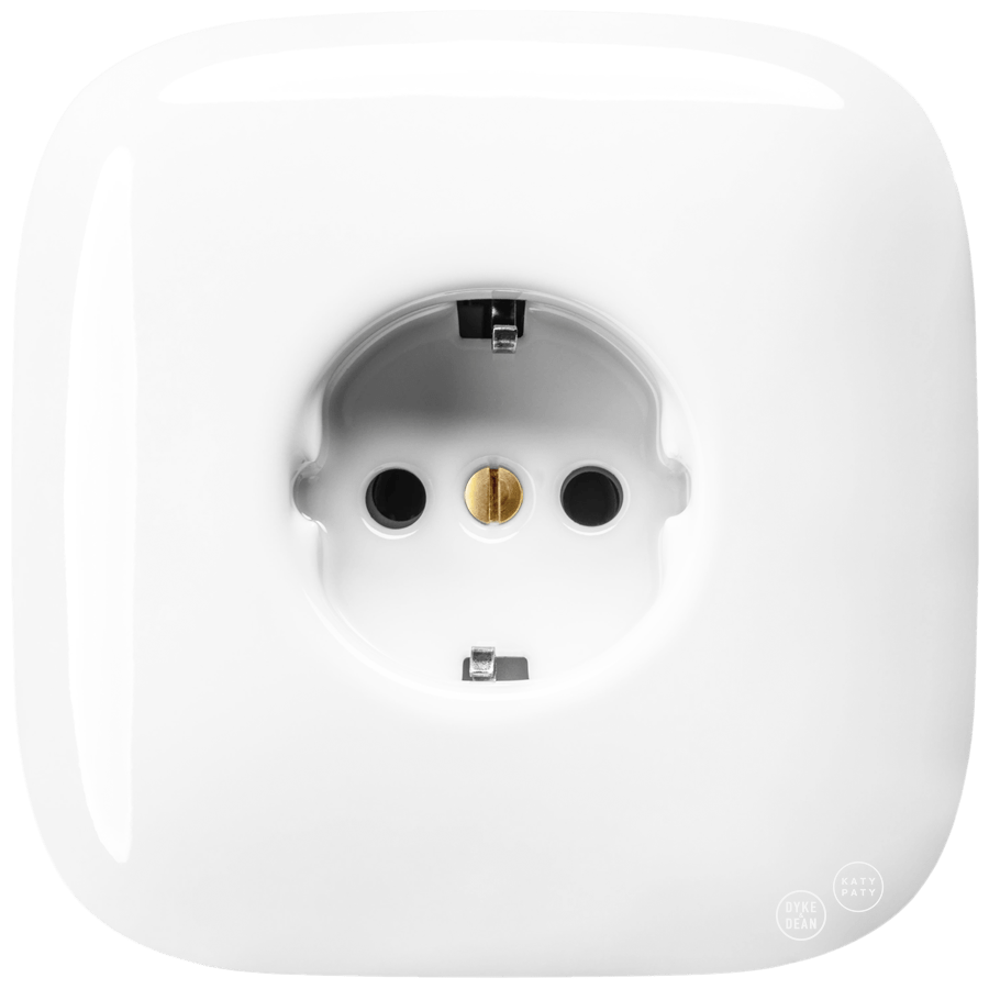 White square porcelain schuko wall socket by Katy Paty