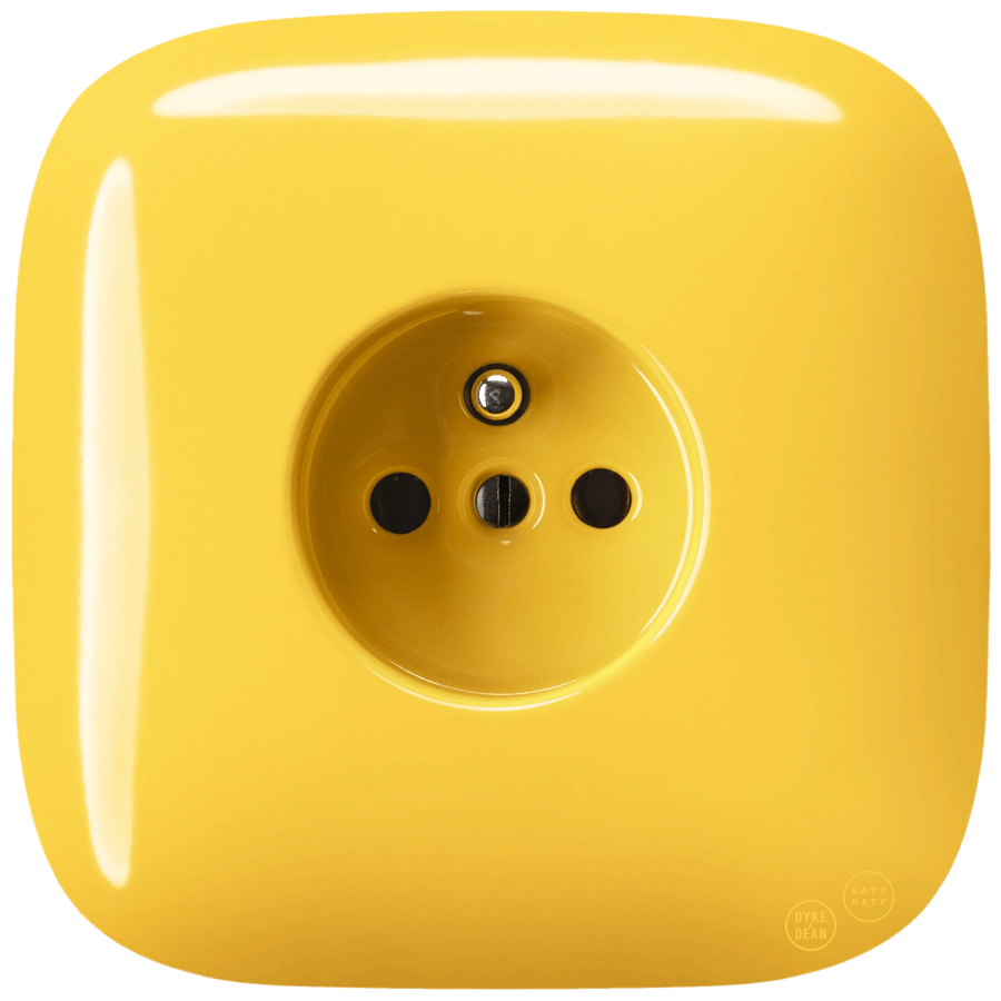 Yellow square porcelain 2-pin Euro wall socket by Katy Paty
