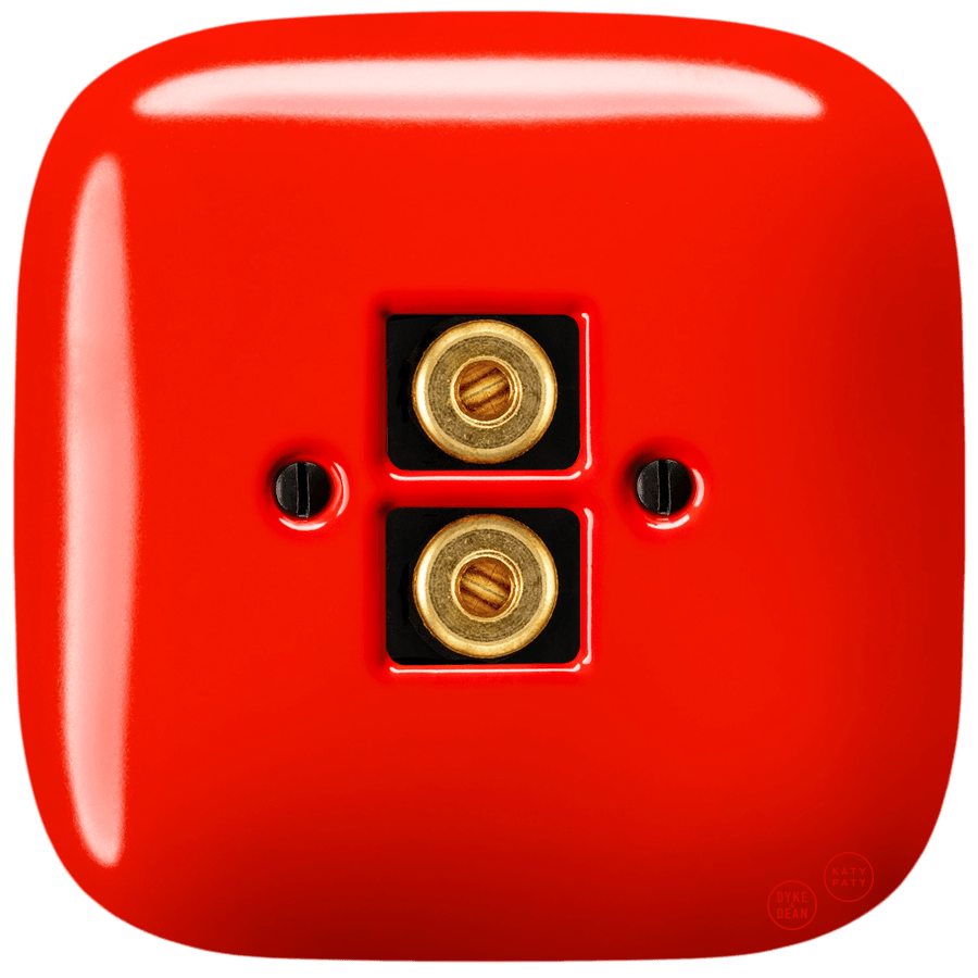 Red square porcelain wall speaker socket by Katy Paty