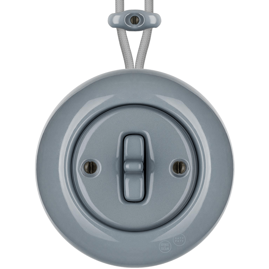 Ash Grey round porcelain surface-mounted toggle switch by Katy Paty