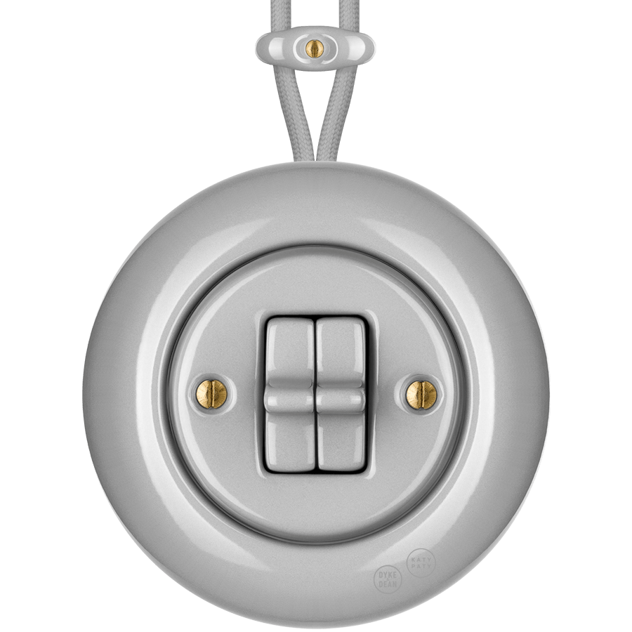 Grey round porcelain surface-mounted double toggle switch by Katy Paty
