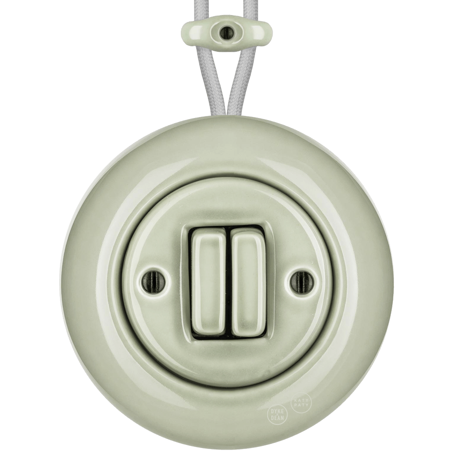 Grey Green round porcelain surface-mounted double slim button switch by Katy Paty