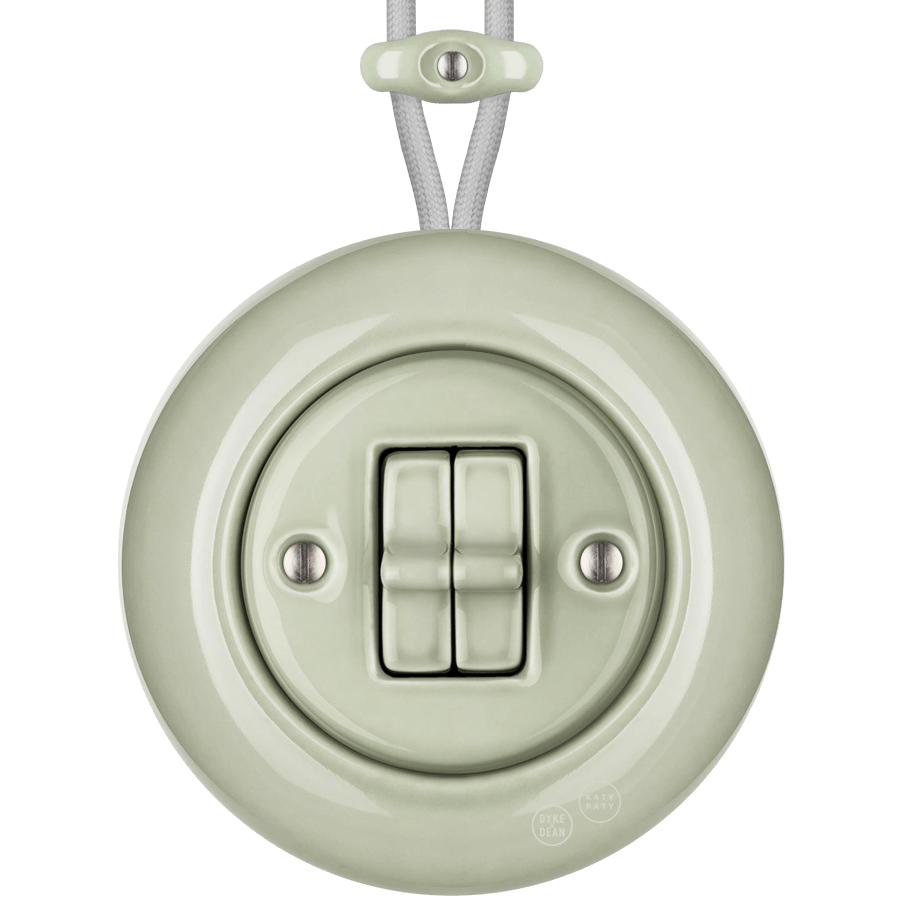 Grey Green round porcelain surface-mounted double toggle switch by Katy Paty