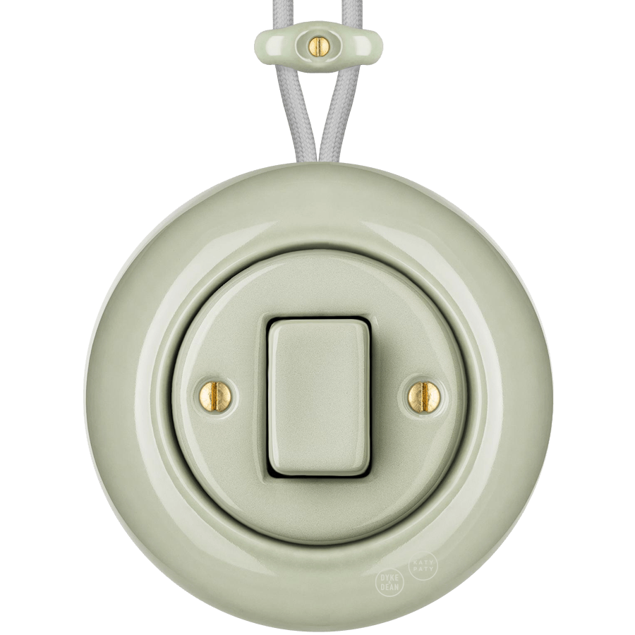 Grey Green round porcelain surface-mounted fat button light switch by Katy Paty