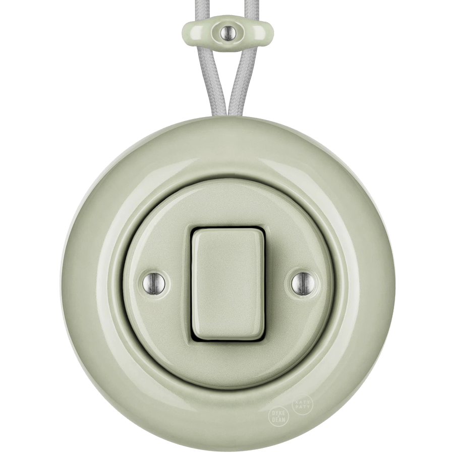 Grey Green round porcelain surface-mounted fat button light switch by Katy Paty