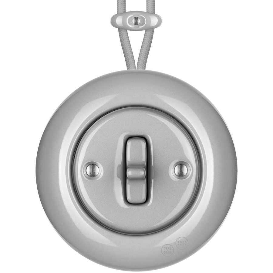 Grey round porcelain surface-mounted toggle switch by Katy Paty