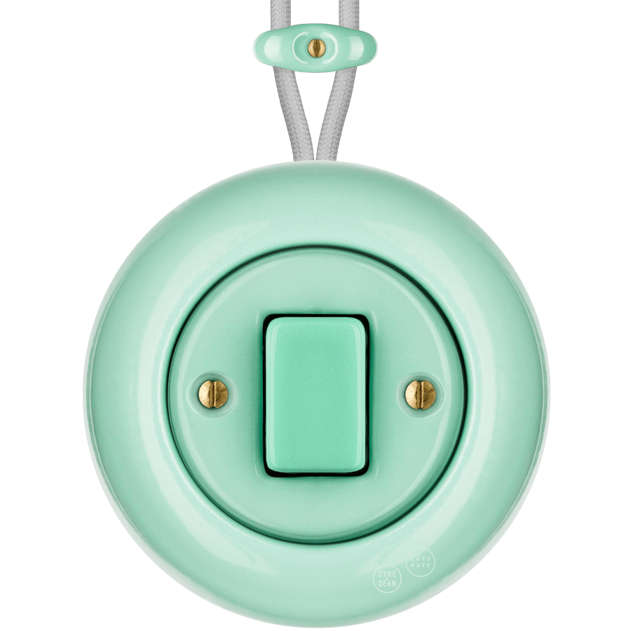 Mint round porcelain surface-mounted fat button light switch by Katy Paty