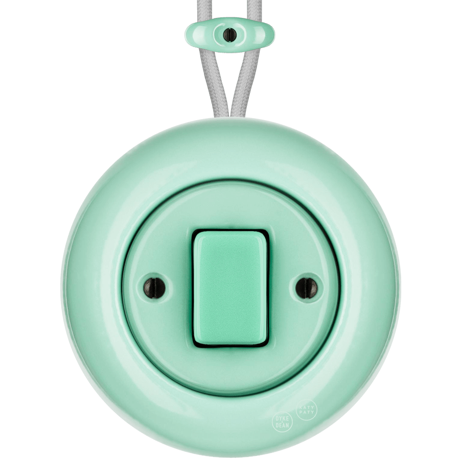 Mint round porcelain surface-mounted fat button light switch by Katy Paty