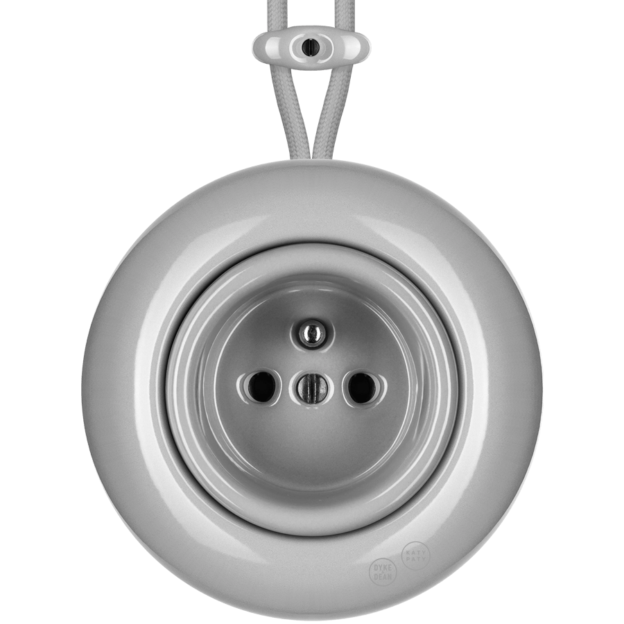 Grey round porcelain surface-mounted 2-pin Euro socket by Katy Paty