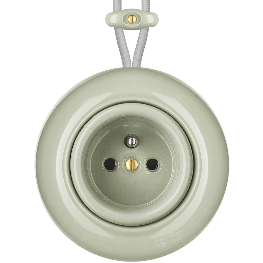Grey Green round porcelain surface-mounted 2-pin Euro socket by Katy Paty