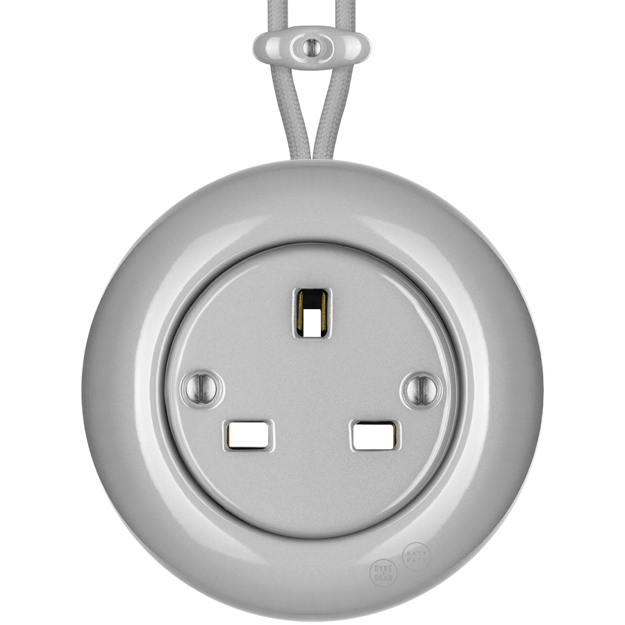 Grey round porcelain surface-mounted UK socket by Katy Paty