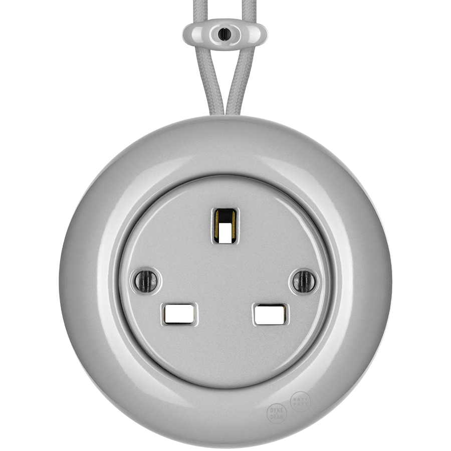 Grey round porcelain surface-mounted UK socket by Katy Paty