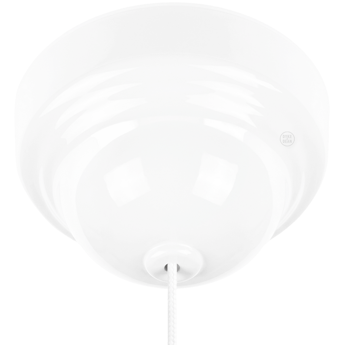White dome pull cord light switch with fabric cord and pull handle