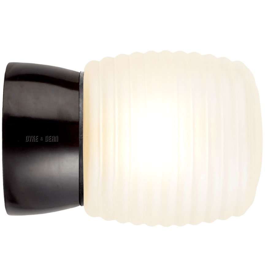 Glossy Bakelite rear-wired wall light with a screw-on opal glass shade