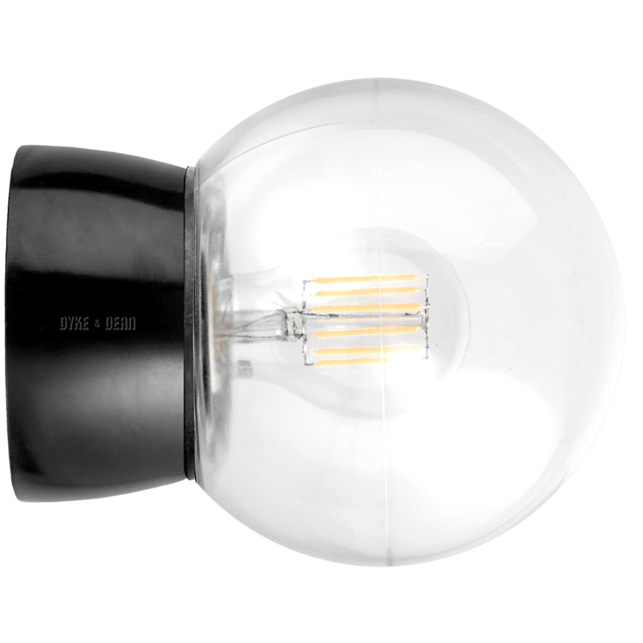 Glossy Bakelite rear-wired wall light with a screw-on opal glass shade