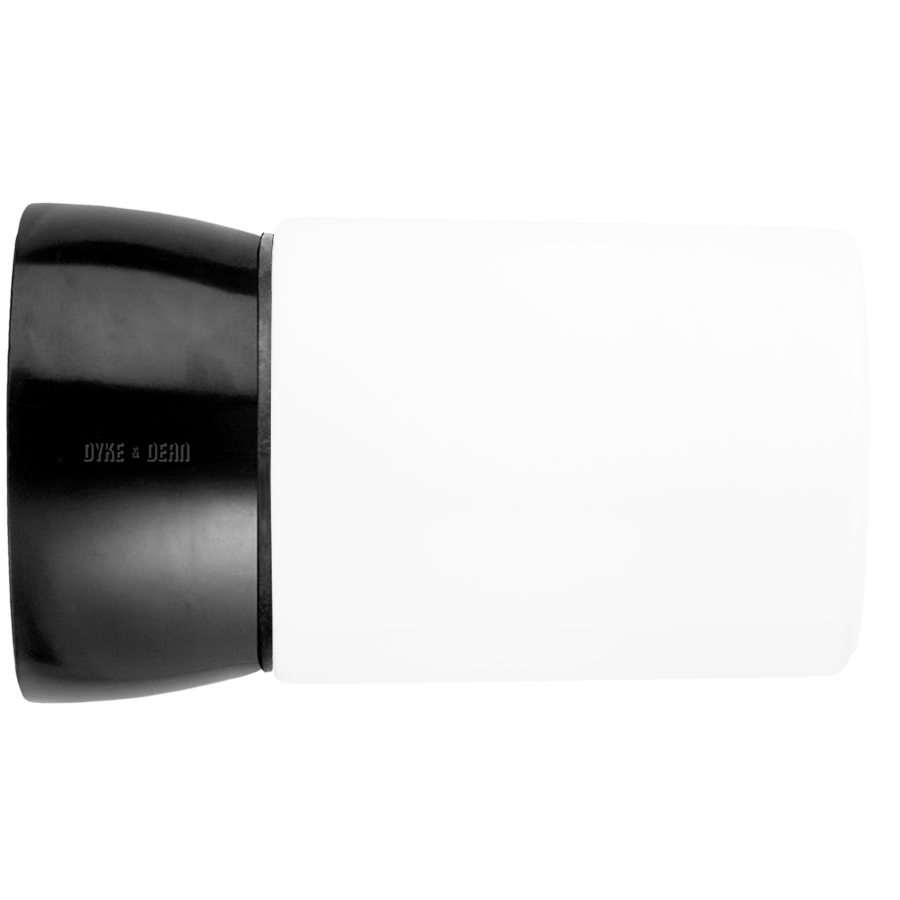 Glossy Bakelite rear-wired wall light with a screw-on opal glass shade