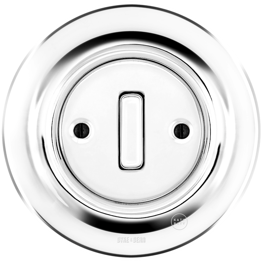 Chrome porcelain wall light switch with slim button by Katy Paty