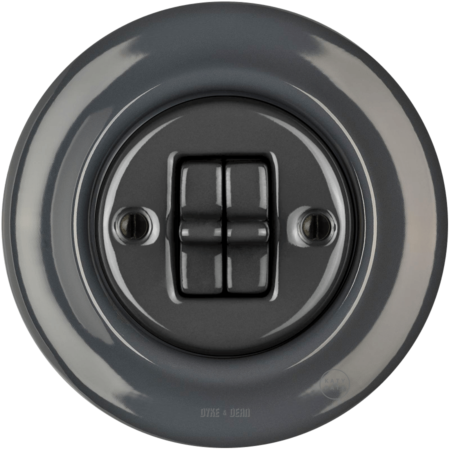 Dark Grey porcelain two-gang toggle wall light switch by Katy Paty