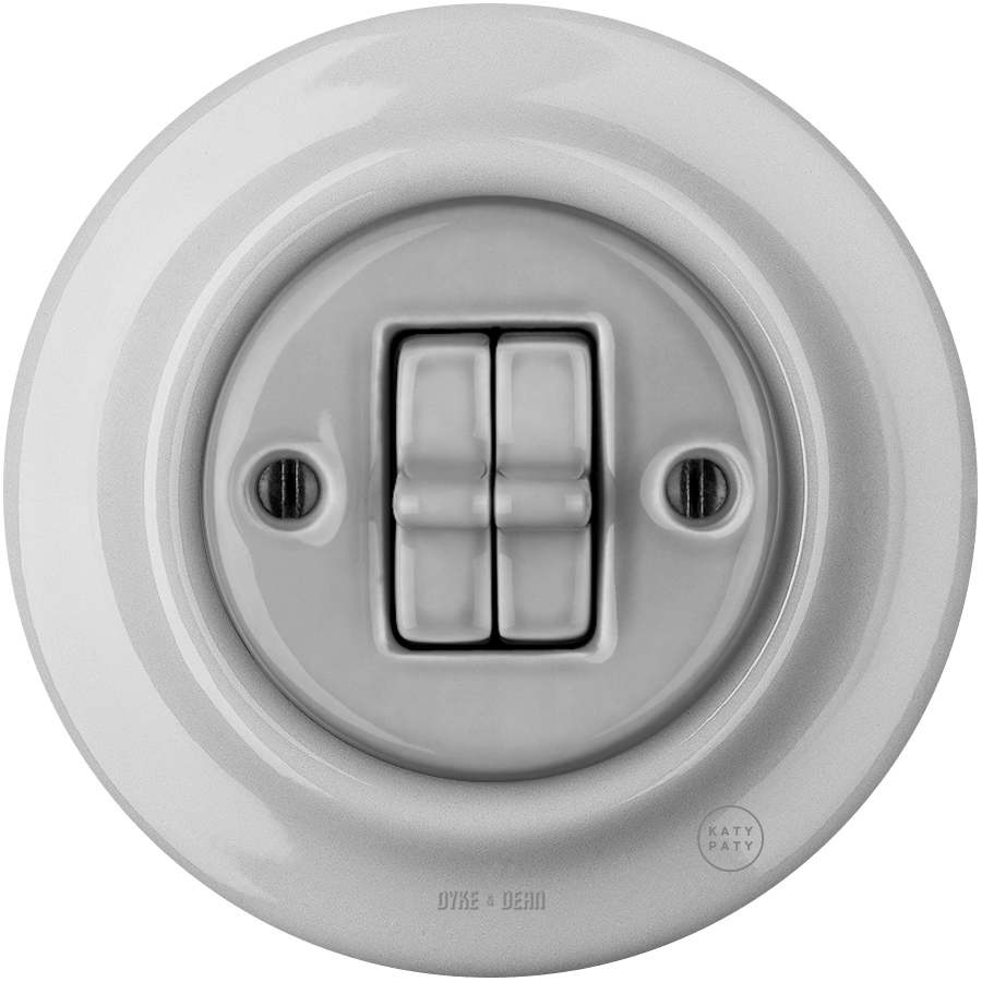 Grey porcelain two-gang toggle wall light switch by Katy Paty