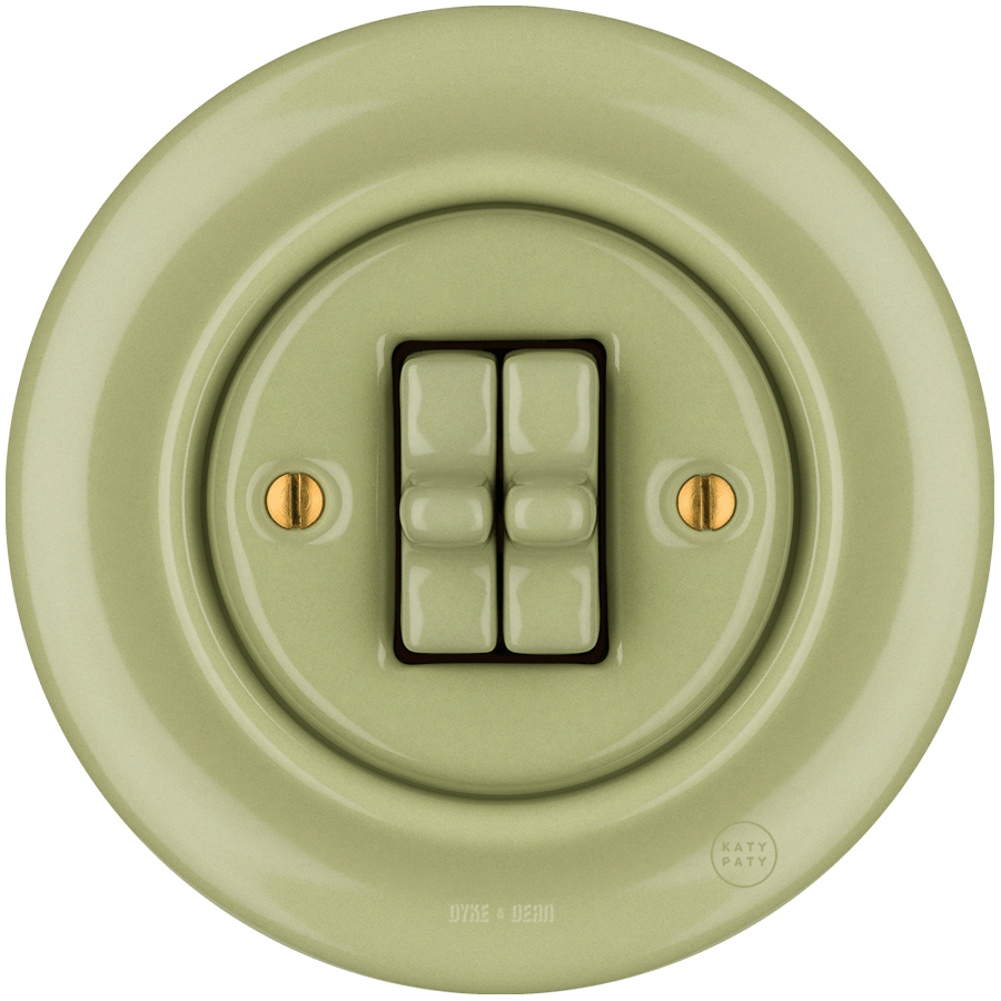 Moss Green porcelain two-gang toggle wall light switch by Katy Paty