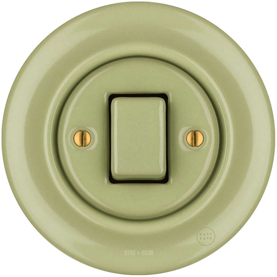 Moss Green porcelain wall light switch with fat button by Katy Paty