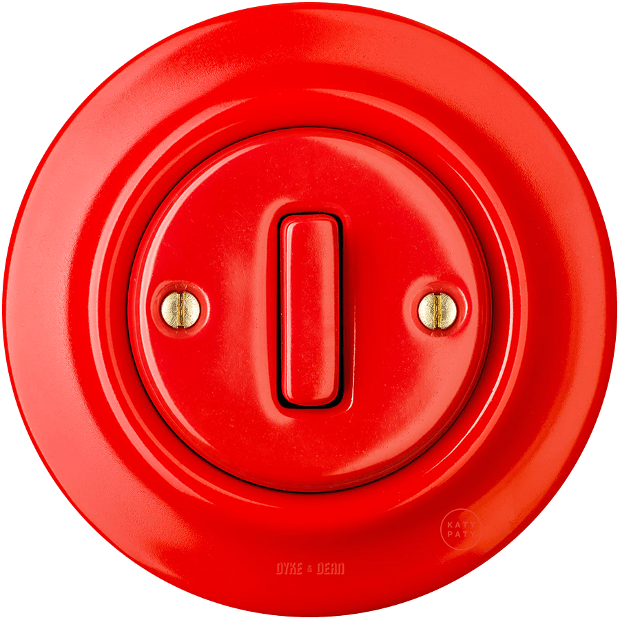 Red porcelain wall light switch with slim button by Katy Paty