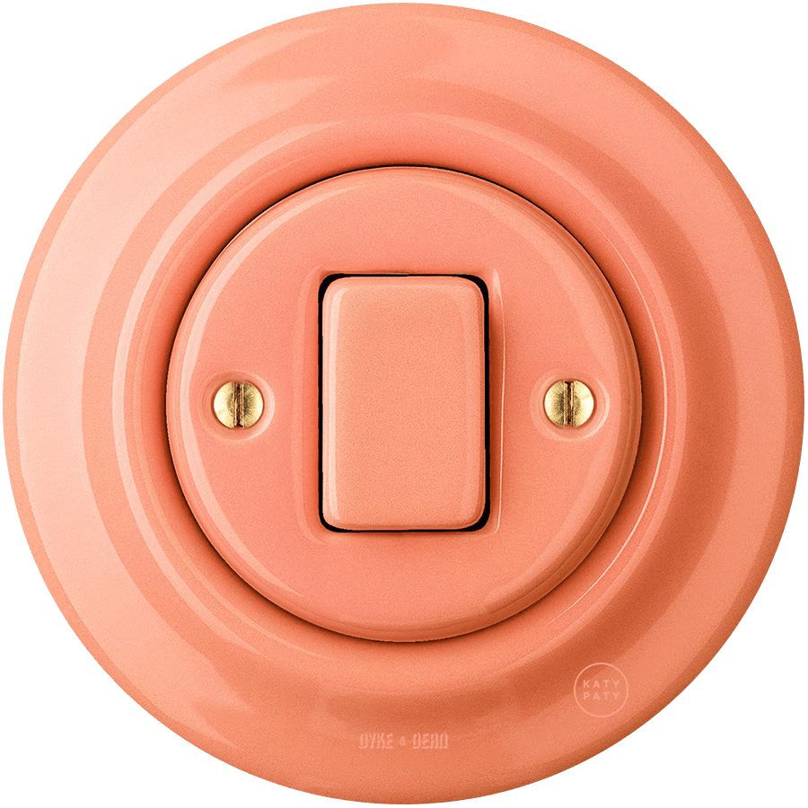 Salmon porcelain wall light switch with fat button by Katy Paty