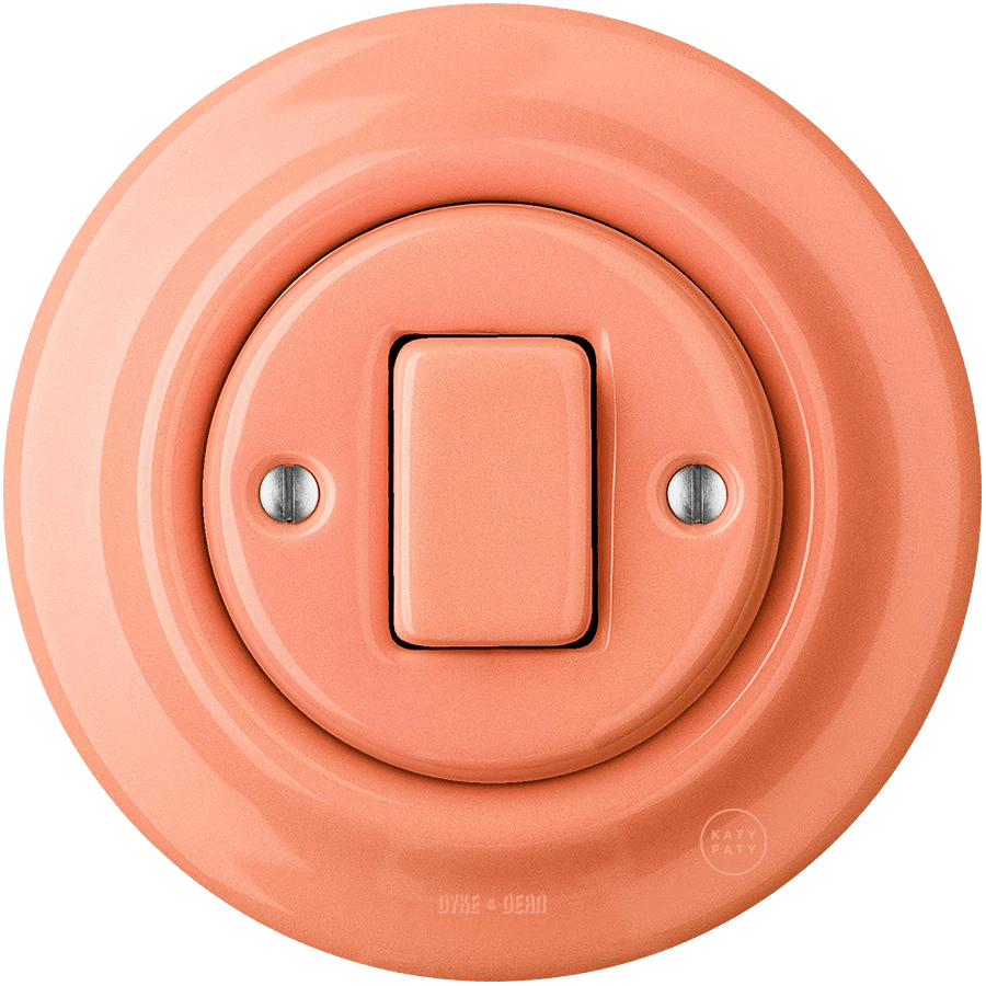 Salmon porcelain wall light switch with fat button by Katy Paty